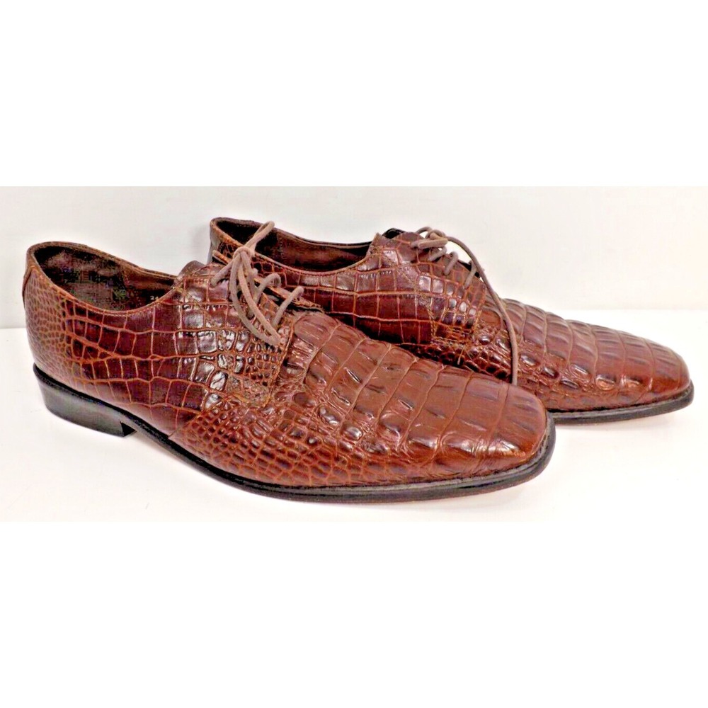 Stacy Adams Mens Brown Leather Crocodile Oxford Merrick Shoe Size 12 M